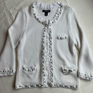 White House Black Market White Embellished Sweater Jacket - L